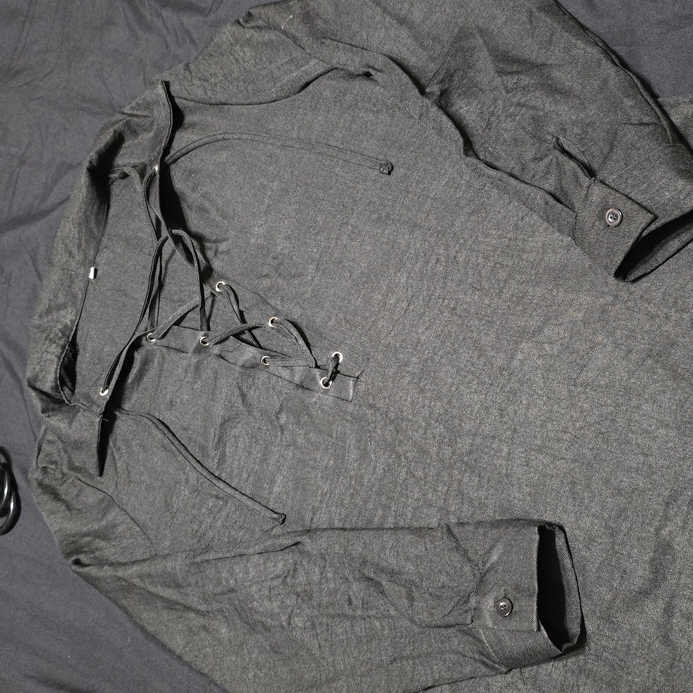 Black Lace Up Long Sleeve Dress, Medium - Picture 2 of 4